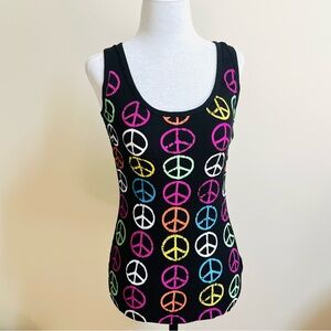 Peace Sign Ribbed Tank Top-Size Large-Black-by Digitol Clothing
